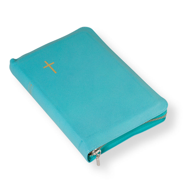 Keskik.Raamattu turkoosi, vetoketju, reunahakemisto, kultasyrjä
